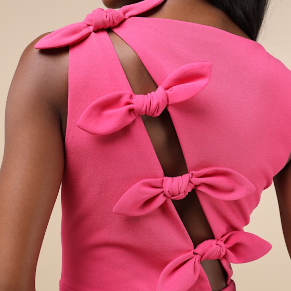Perfected Poise Hot Pink Bow Cutout Column Maxi Dress